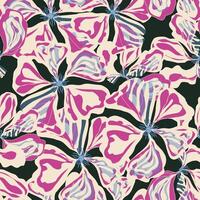a pattern with pink and blue flowers on a black background vector