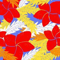 a red and yellow flower pattern on a blue background vector