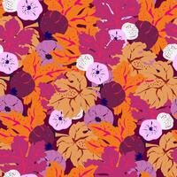 a pattern with ,leaves and flowers vector