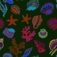 seamless pattern with colorful shells and coral vector