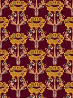 a pattern with flowers and leaves on a burgundy background vector