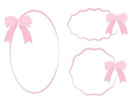 a set of delicate pink frames with a bow for romantic design and holidays vector