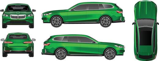 Green car Side, front, back, top view. isolated designs on white background. All elements in the groups on separate layers. vector