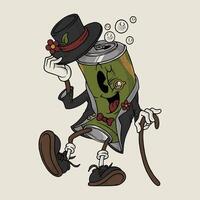 Retro Cartoon Soda Can Gentleman Mascot vector