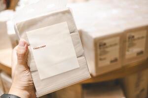 Bamboo Tissue Paper. Eco Friendly, Soft and Sustainable Alternative for a Greener Future. Stack of Brown tissue paper pack. photo