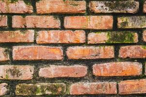Close-up of a grunge background with a wall texture with horizontal red brickwork. photo