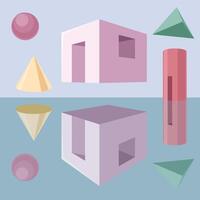 elements reflected in the water. Volume 3d, perspective and reflection vector