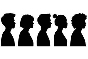 Silhouette Profile of Diverse People in Side View vector