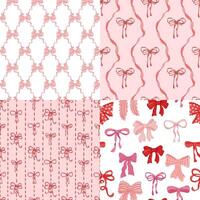 Coquette Bows Vintage ribbon seamless Pattern set. Pink red satin bow knot Damask texture collection vector