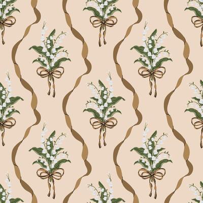 Lily Of the Valley Flower bouquet Coquette Bow Vintage ribbon seamless Pattern satin bow knot Damask