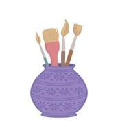 Illustration of a stand with drawing brushes, illustration, highlighted on a white background.The concept of fine art and cartoon-style print. Stylish creative illustration. vector