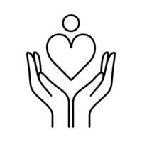 Two hands gently holding a heart with a small circle above vector