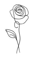 Simple line drawing of a rose flower with leaf vector