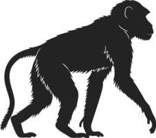 A black and white silhouette of a monkey vector