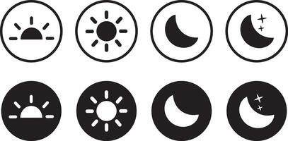 Set of black sun icons with varied rays. Dark and light mode symbol. dark and light mode icons, Weather icons, isolated element vactor, vector
