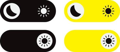 On and Off toggle switch buttons. Dark mode switch. dark and light mode icons, user interface, and website. Day and Night Mode illustration, vector