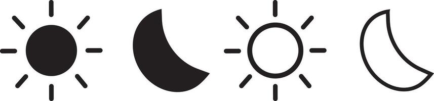 Day and night mode set icon. Screen modes icons set, brightness and contrast level control symbols, Black and white illustration, vector