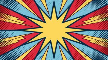 Retro comic book style explosion burst effect vintage banner with radial background design art vector
