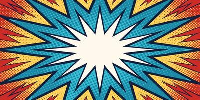 Energetic radial burst illustration with halftone texture and vibrant color layers creates excitement vector