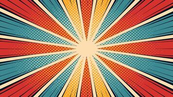 Retro explosion comic background with halftone effect in blue red yellow and beige color scheme vector