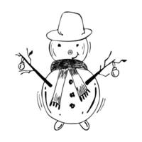 Snowman in doodle style on isolated white background. vector