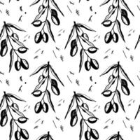 Pattern of hand drawn olive branches.Seamless texture in doodle style. vector
