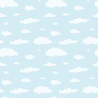 Pattern of clouds on a blue background in hand-drawn style.Seamless texture with white clouds on a blue sky. vector