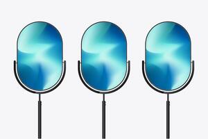 Group of three Technology sleek LED screens TV with minimalist legs and a clean, A Technology LED screen futuristic user interface for promotional visuals. vector