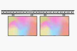 Two LED Screens Mockup in the column for advertising light box cross the street, A realistic 2 hanging LED screens. and Illuminated technology lightbox vector