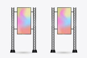 Group of two huge hanging LED column Mockup crossing the street for long, and realistic LED screen light box. the Illuminated technology long screen cross the road for advertising vector