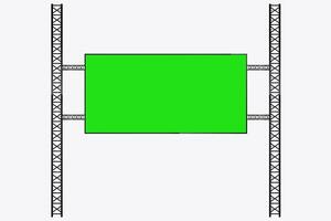 A Hanging LED Mockup green screen on two columns used for advertising SIGN in light box on the street, Digital Grenn screen LED technology for realistic screen vector