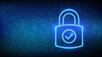 Padlock icon. Cybersecurity and data protection concept. Padlock with Check mark icon. Network safety. Information privacy idea. Circuit board pattern. PCB printed circuit texture. vector