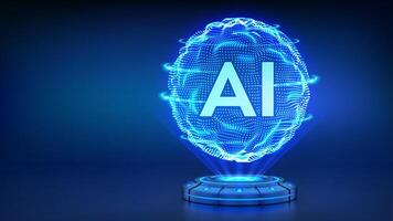 AI. Artificial intelligence technology concept. Artificial intelligence visualized as a holographic wavy grid sphere. Neural network. Big data. Innovative machine learning. illustration. vector