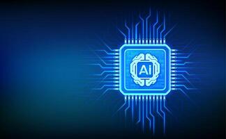 Artificial Intelligence chip with AI digital brain circuit board icon. Artificial intelligence integrated into a microprocessor. AI processor technology concept. CPU microchip. illustration. vector