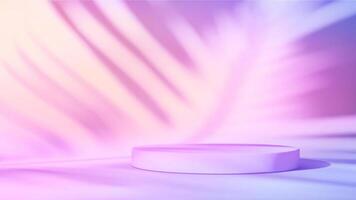 Summer product podium. Pedestal, platform for product presentation. Pink color summer background for product presentation with a palm leaf shadow. Blurred shadow from palm leaves. vector