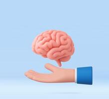 3D Hand Holding Brain Symbolizing Knowledge and Creativity vector