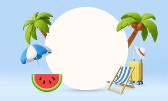 3D Tropical Summer Background with Travel Elements vector