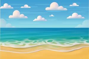 3D Cartoon Beach and Ocean Background with Clouds vector