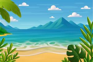 3d Summertime on the beach. Palms and plants around vector