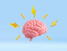 3D Brain with Lightning Bolts Symbolizing Creativity and Ideas vector