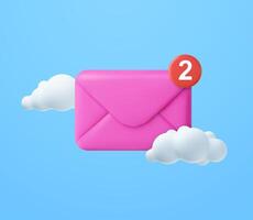 3d closed pink mail envelope with cloud icon. vector