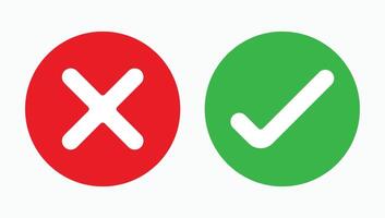 green checkmark and red crossmark icon set in flat style vector