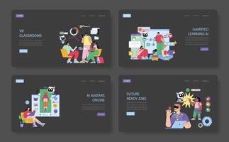 VR and AI Education. Interactive Digital Learning Scene vector