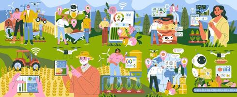 Sustainable Farming with AI and Drones Illustration vector