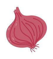Cartoon illustration of a red onion with visible texture and roots, isolated on a white background, representing healthy eating and fresh ingredients for cooking vector