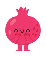 Laughing pomegranate cartoon character with hands on face, showcasing a cheerful and happy expression, perfect for healthy food or Rosh Hashanah projects vector