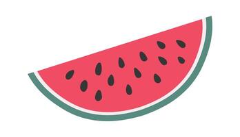 Minimalist illustration of a refreshing slice of red watermelon with black seeds, isolated on a white background, representing summer vibes and healthy eating vector