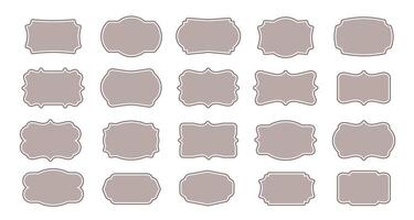 Vintage label frame. Retro decorative badge. Old ornate border, decor oval, rectangular, custom-shaped tag for elegant packing, wedding invitation. Luxury stickers for text. set vector
