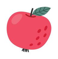 Cartoon illustration of a red apple with leaf, stem, and characteristic spots, isolated on white background, ideal for healthy eating, fruit based designs, and educational materials vector