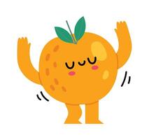 Cartoon orange fruit character waving and dancing happily with arms and legs. Enjoying life with a cheerful expression. Promoting healthy eating habits and adding a touch of fun to nutrition concepts vector